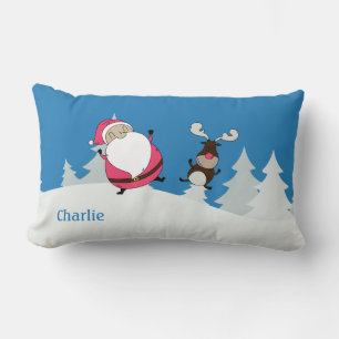 Coussin Rectangle Cute Père Noël & Reindeer nom personnalisé jeter d