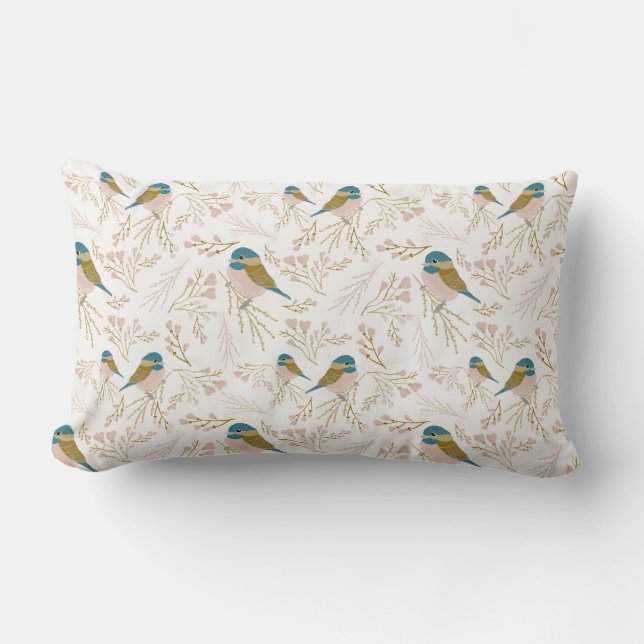 Coussin Rectangle Cute Rose Or Chickadee Oiseau Floral Coeurs Imprim (Recto)