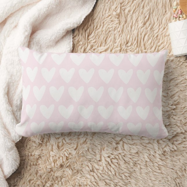 Coussin Rectangle Cute White Hearts Motif Blush Pink Nursery (Couverture)