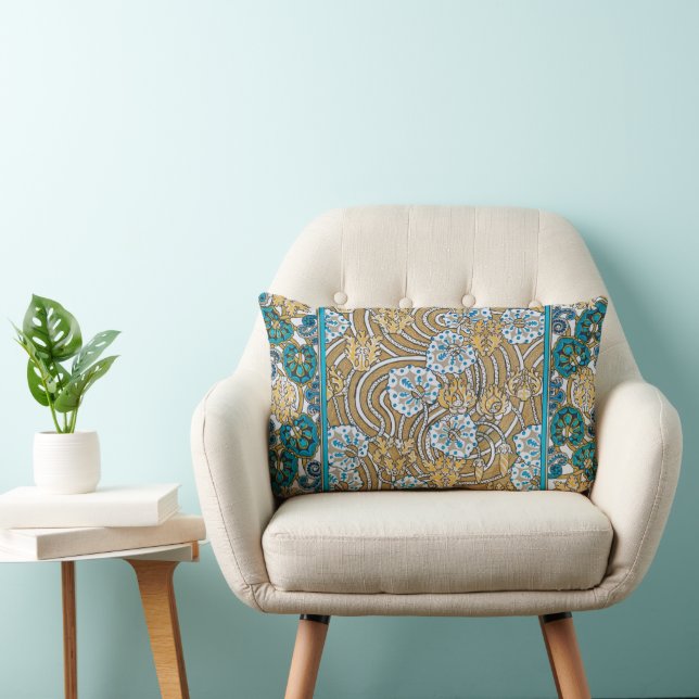 Coussin Rectangle cyclamen bleu art nouveau fleur botanique (Chaise)