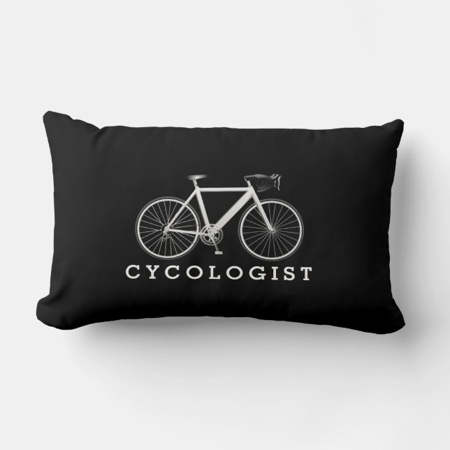 Coussin Rectangle Cycologiste Bicyclette blanche sur noir (Recto)