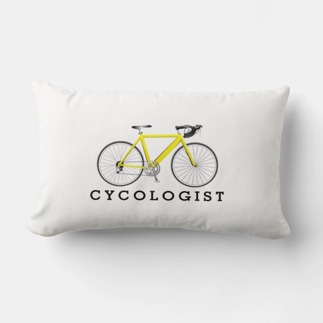 Coussin Rectangle Cycologiste Bicyclette Jaune Sur Blanc (Recto)