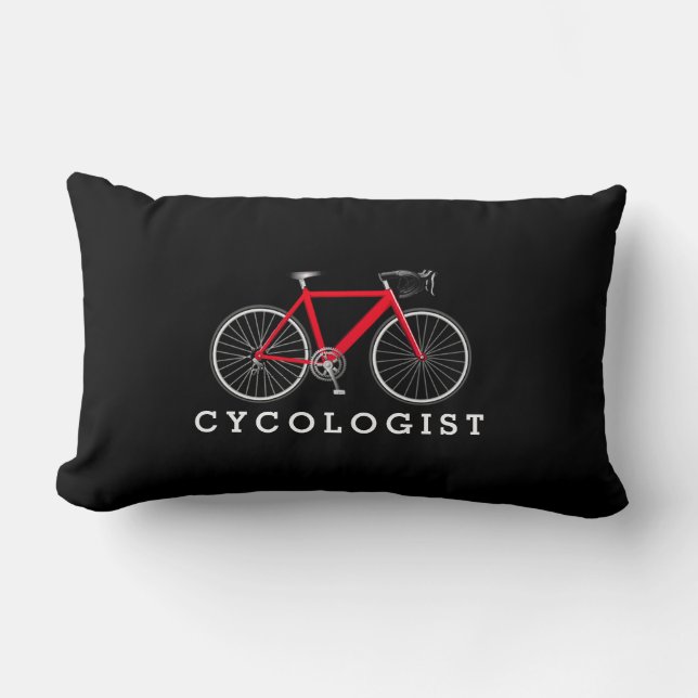 Coussin Rectangle Cycologiste Bicyclette rouge sur noir (Recto)