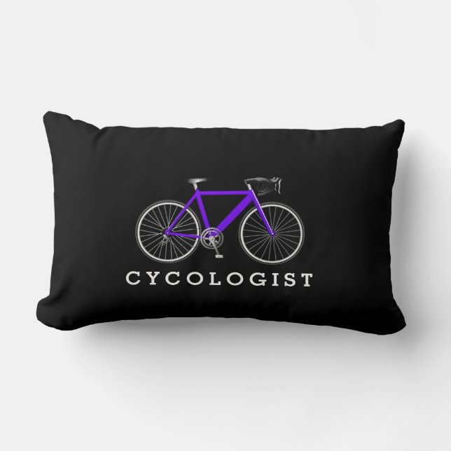 Coussin Rectangle Cycologiste Bicyclette violet sur noir (Recto)