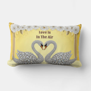 Coussin Rectangle Cygnes Romantiques en Cristal de Diamant Scène Cha