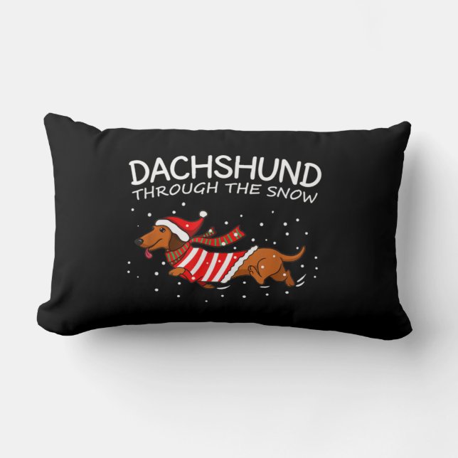 Coussin Rectangle Dachshund à travers la neige drôle chien Noël (Recto)