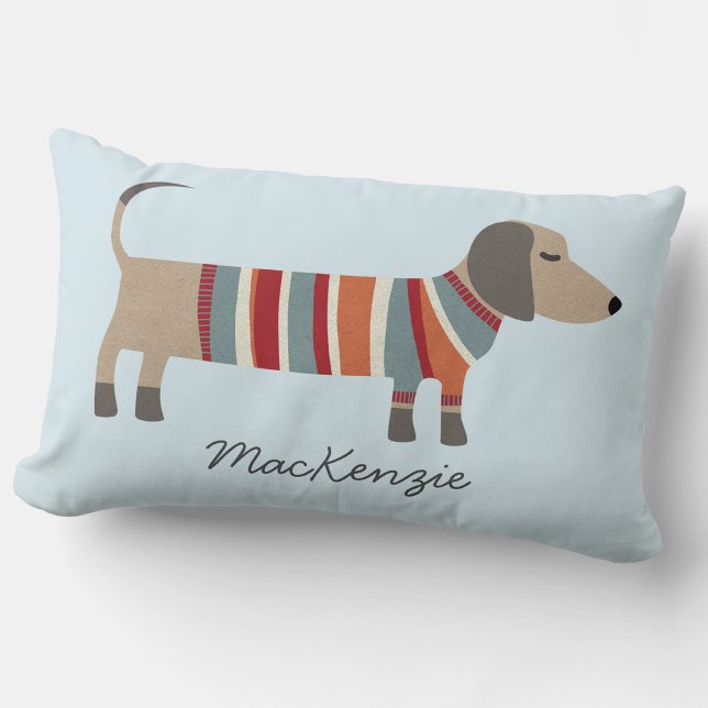 Coussin Rectangle Dachshund Chien Saucisse Personnalisé (Personalized custom name dachshund wiener sausage dog throw pillow)