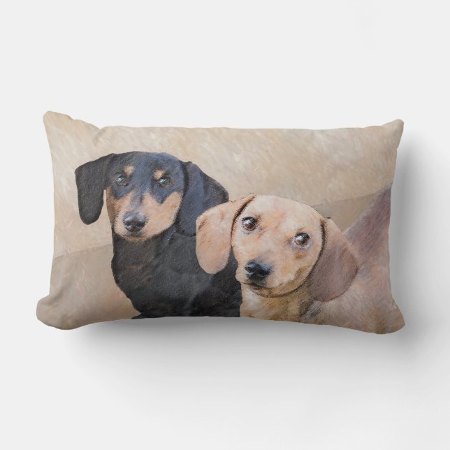 Coussin Rectangle Dachshund (Smooth) Peinture - Art Chien original (Recto)