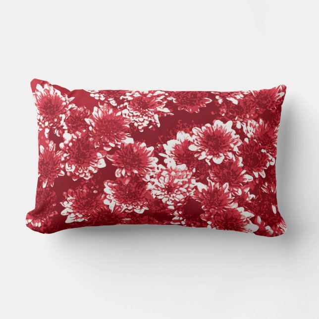 Coussin Rectangle Dahlia Motif moderne, rouge foncé et blanc (Recto)