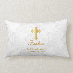 Coussin Rectangle Damas blanches et baptême d'or