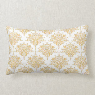 Coussin Rectangle Damas floral en jaune or et blanc