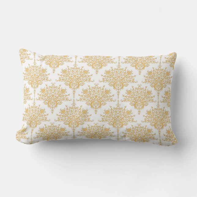 Coussin Rectangle Damas floral en jaune or et blanc (Recto)