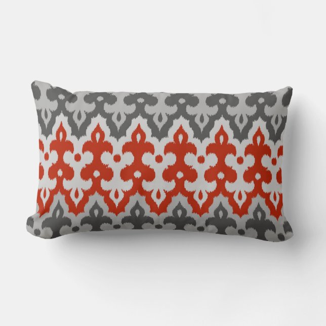 Coussin Rectangle Damassé d'Ikat de Marocain, gris de graphite et (Recto)