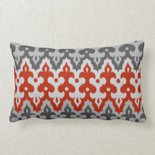 Coussin Rectangle Damassé d'Ikat de Marocain, gris de graphite et