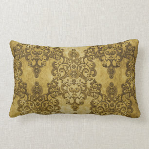 Coussin Rectangle Damassé Distressed Rustique Or Jaune Foncé