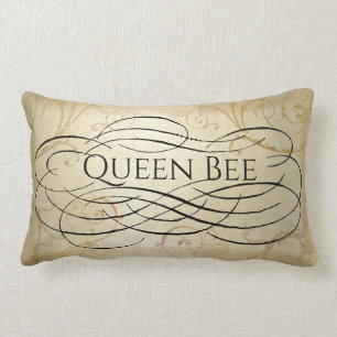 Coussin Rectangle Damassé d'or de reine des abeilles
