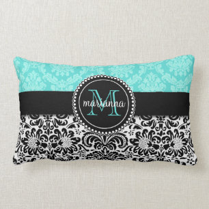 Coussin Rectangle Damassé élégante de noir d'Aqua personnalisée