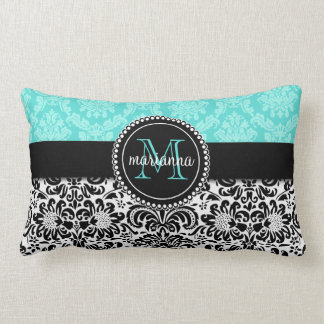 Coussin Rectangle Damassé élégante de noir d'Aqua personnalisée