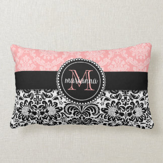 Coussin Rectangle Damassé élégante de noir de roses pâles de Paris