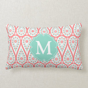 Coussin Rectangle Damassé élégante moderne Paisley de corail