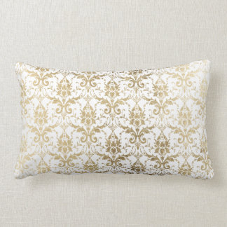 Coussin Rectangle Damassé florale chic élégante vintage d'or blanc