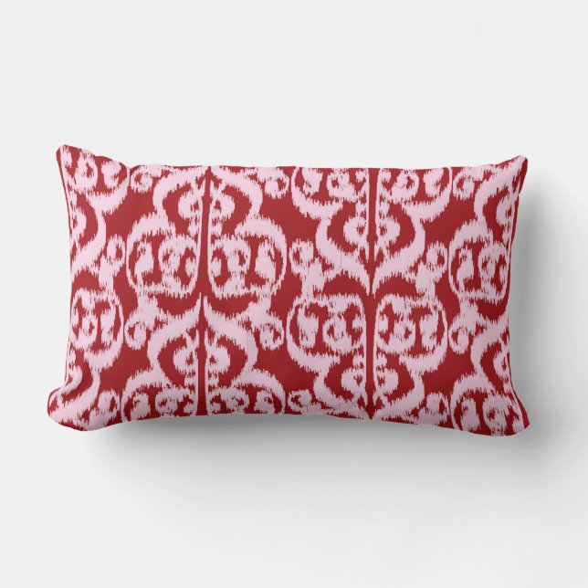 Coussin Rectangle Damassé maure d'Ikat - rouge foncé et rose (Recto)
