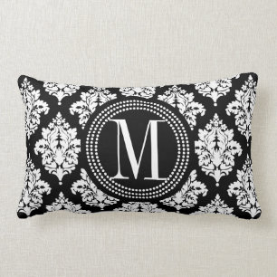 Coussin Rectangle Damassé noire et blanche élégante personnalisé