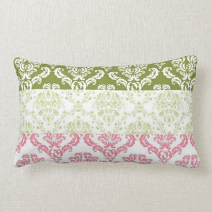 Coussin Rectangle Damassé rose et verte de rayure