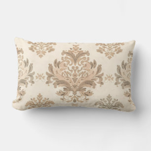 Coussin Rectangle Damassé Vintage Élégant Beige Ferme Française