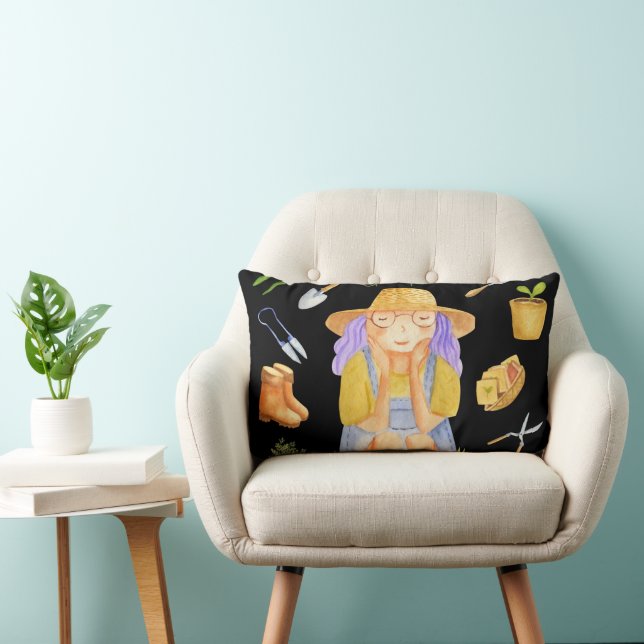 Coussin Rectangle Dame de jardin fantaisiste en art aquarelle (Chaise)