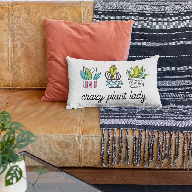 Coussin Rectangle Dame Plante folle | Plantes pointillés main (Créateur téléchargé)