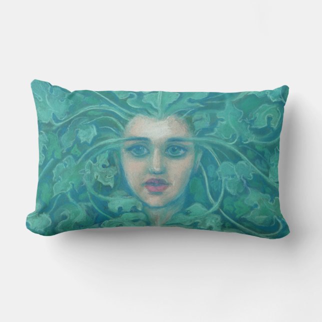 Coussin Rectangle Dame verte / Reine de la forêt, art imaginaire (Recto)