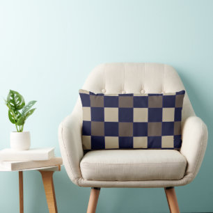 Coussin Rectangle Damier à carreaux brun bleu foncé