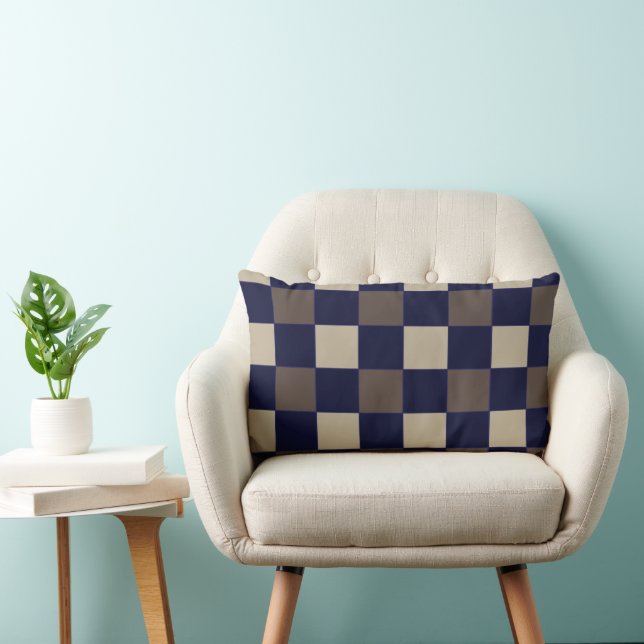 Coussin Rectangle Damier à carreaux brun bleu foncé (Chaise)