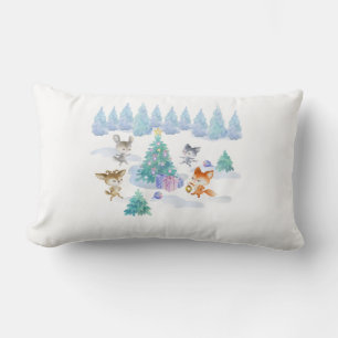 Coussin Rectangle Danse Animaux de forêt Noël Aquarelle