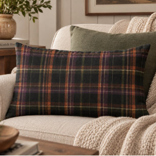 Coussin Rectangle Dark Cottagecore Plaid noir rouille Automne