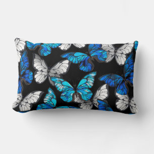 Coussin Rectangle Dark Seamless Pattern with Blue Butterflies Morpho