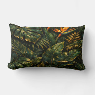 Coussin Rectangle Dark Tropical Monstera Gold Botanical Lumbar