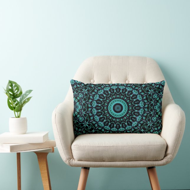 Coussin Rectangle Dark Turquoise Floral Mandala (Chaise)