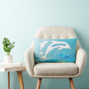 Coussin Rectangle Dauphin bondissant dans l'océan Personnalisé