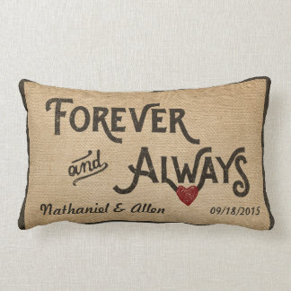 Coussin Rectangle De toile de jute coeur gai pour toujours toujours