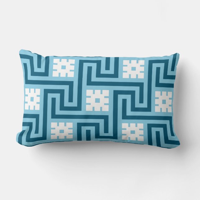Coussin Rectangle Déco clé grecque, bleu ciel et marine (Recto)
