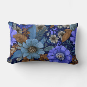 Coussin Rectangle Décor d'art bohème floral bleu marine violet
