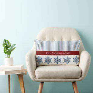 Coussin Rectangle Décor de flocon d'hiver avec rayures et accentuati