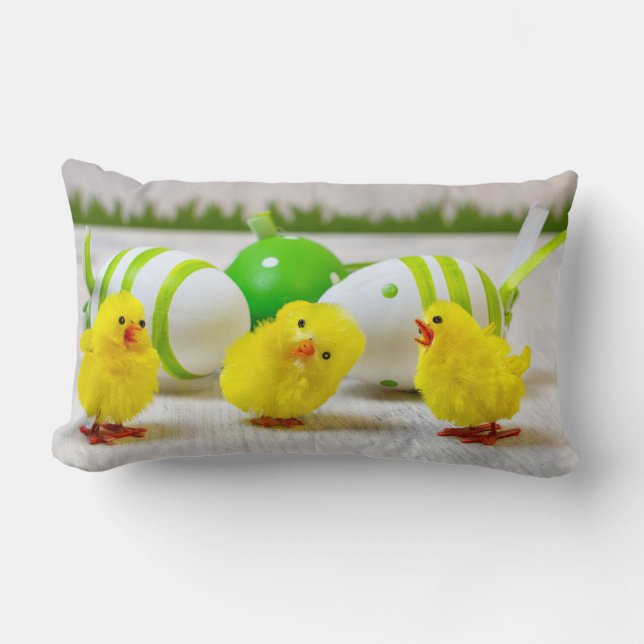 Coussin Rectangle Décor de Pâques - OEufs de Pâques et poussins (Recto)