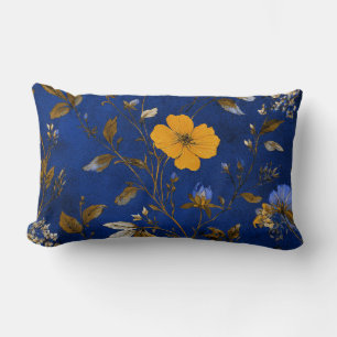 Coussin Rectangle Décor floral bohème vintage bleu marine aquarelle