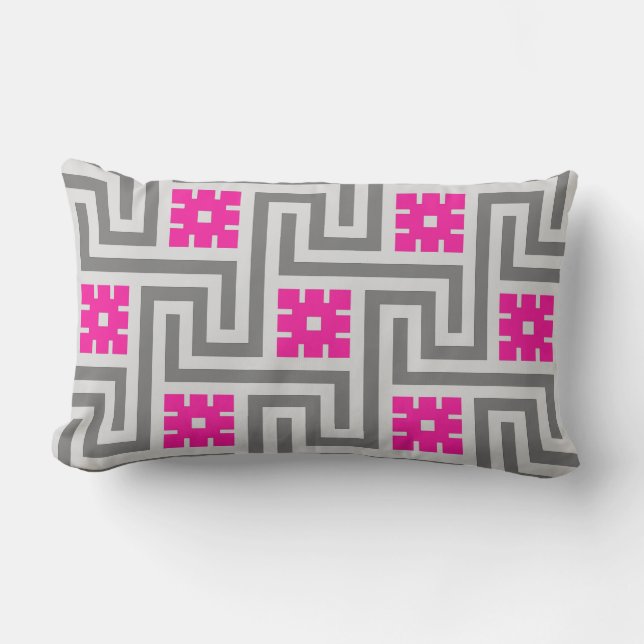 Coussin Rectangle Décor grec, gris / gris et rose Fuchsia (Recto)