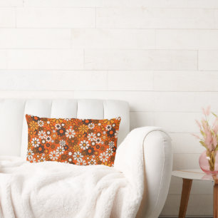 Coussin Rectangle Décoration Bohème Fleurie Marron Orange Rétro Anné