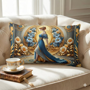 Coussin Rectangle Déesse dorée dans l'épanouissement Art Nouveau