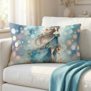 Coussin Rectangle Déesse Imaginaire Ethérée dans un rêve d'aquarelle